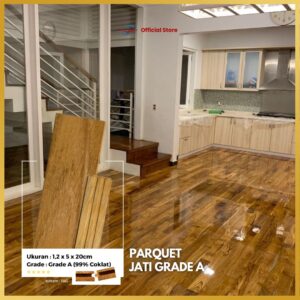 Lantai Kayu Parquet Jati Grade A Ukuran 5x20cm