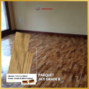 Lantai Kayu Parquet Jati Grade C Ukuran 5x20cm