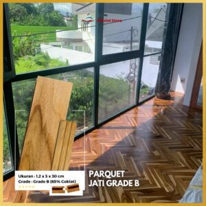 Lantai Kayu Parquet Jati Grade B Ukuran 5x30cm