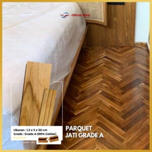 Lantai Kayu Parquet Jati Grade A Ukuran 5x30cm