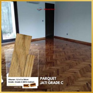 Lantai Kayu Parquet Jati Grade C Ukuran 5x30cm