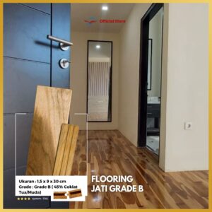 Flooring Kayu Jati Grade B Uk 1,5 cm x 9cm x 30 cm / Lantai Kayu Jati Solid Grade B