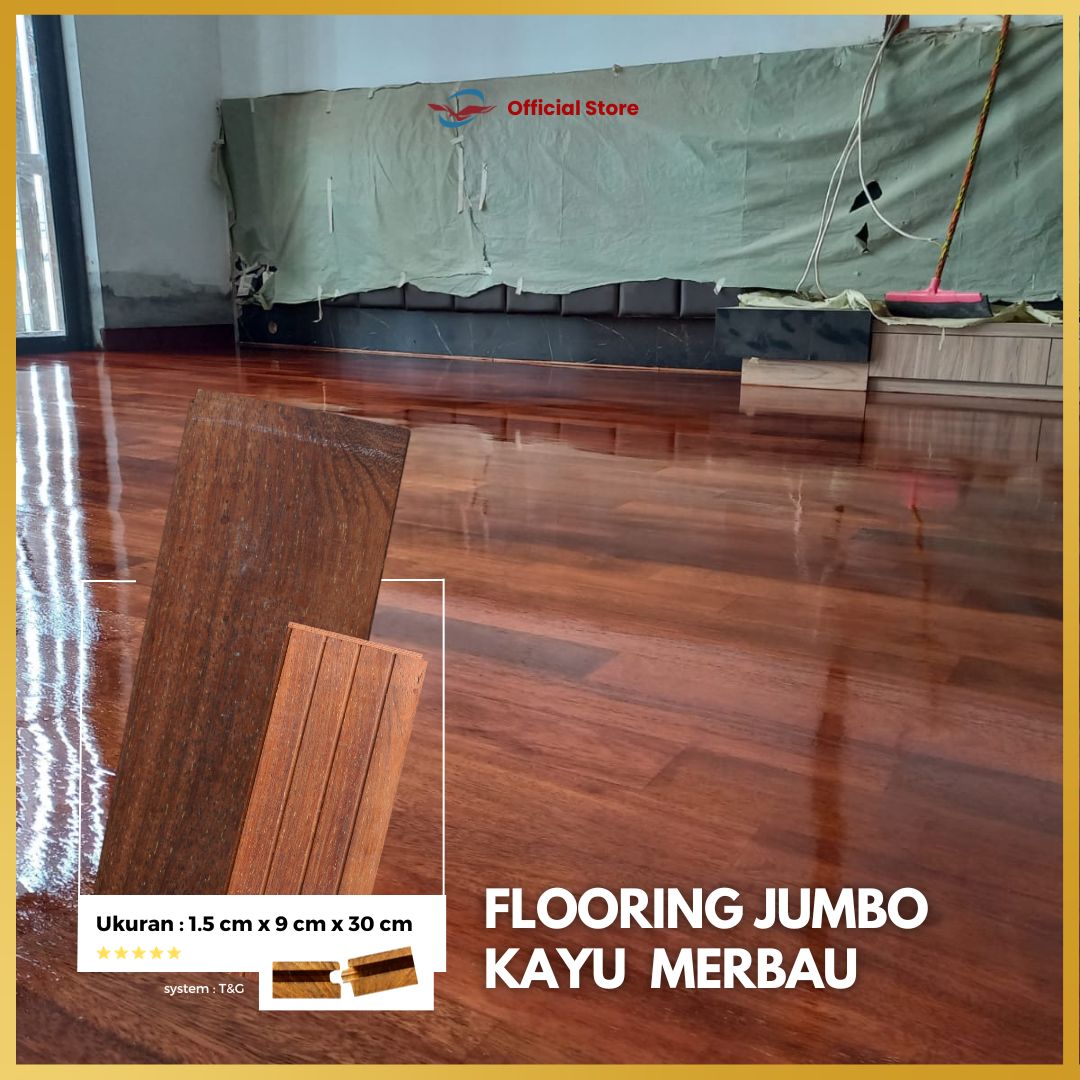 Flooring Kayu Merbau Jumbo Uk 1,5 cm x 12 cm x 30 cm/Lantai Kayu Merbau Jumbo Solid/Lantai Tahan air