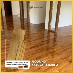 Flooring Kayu Jati Grade A Uk 1,5 cm x 9cm x 30 cm / Lantai Kayu Jati Solid Grade A