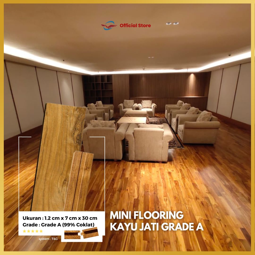 Lantai Kayu Jati Grade A Uk 1,2 cm x 7cm x 30 cm / Mini Flooring Kayu Jati Solid Grade A