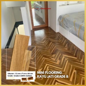 Lantai Kayu Jati Grade B Uk 1,2 cm x 7cm x 30 cm / Mini Flooring Kayu Jati Solid Grade B