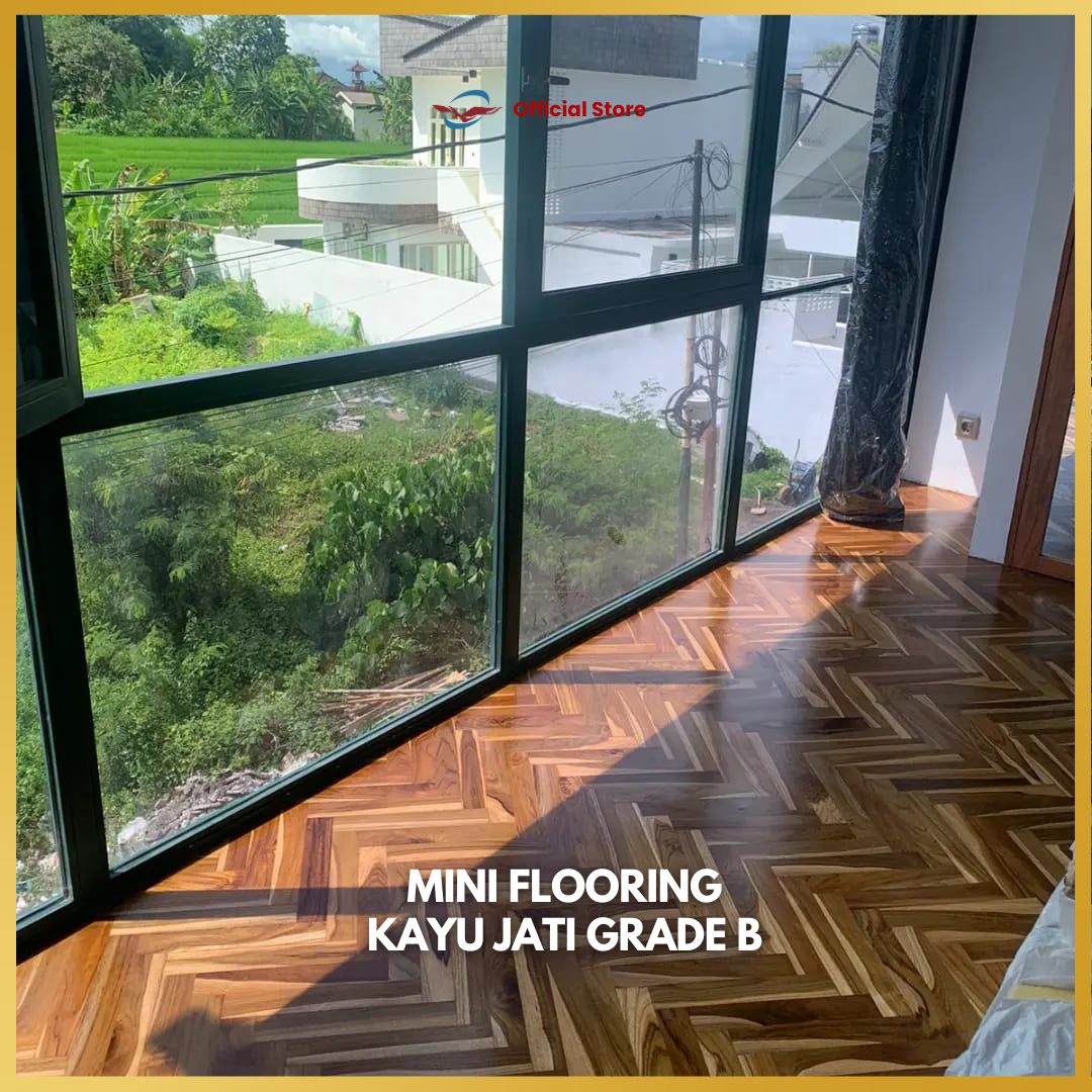 Lantai Kayu Jati Grade B Uk 1,2 cm x 7cm x 30 cm / Mini Flooring Kayu Jati Solid Grade B - Gambar 2