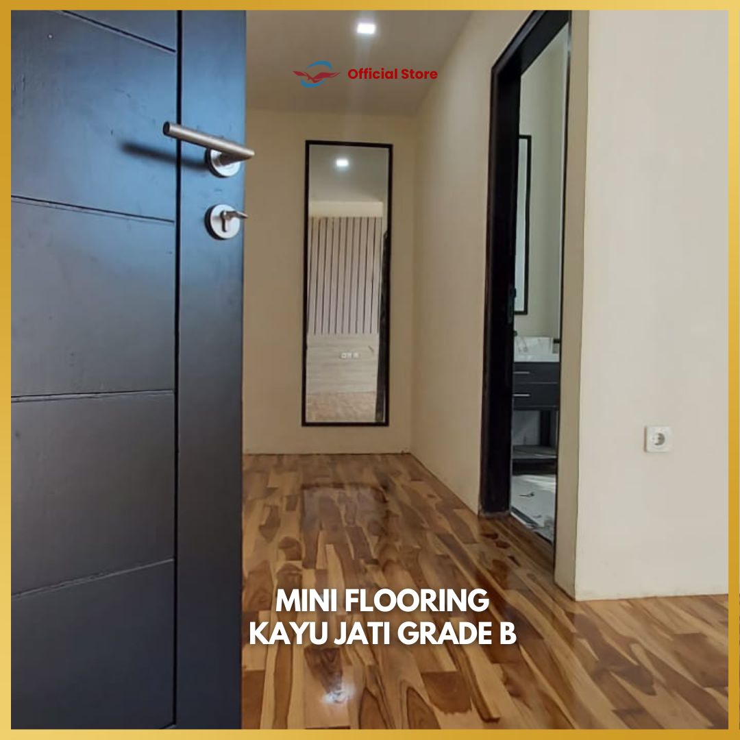 Lantai Kayu Jati Grade B Uk 1,2 cm x 7cm x 30 cm / Mini Flooring Kayu Jati Solid Grade B - Gambar 3