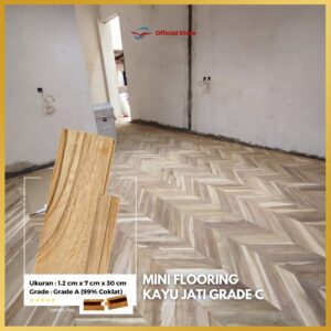 Lantai Kayu Jati Grade C Uk 1,2 cm x 7cm x 30 cm / Mini Flooring Kayu Jati Solid Grade C