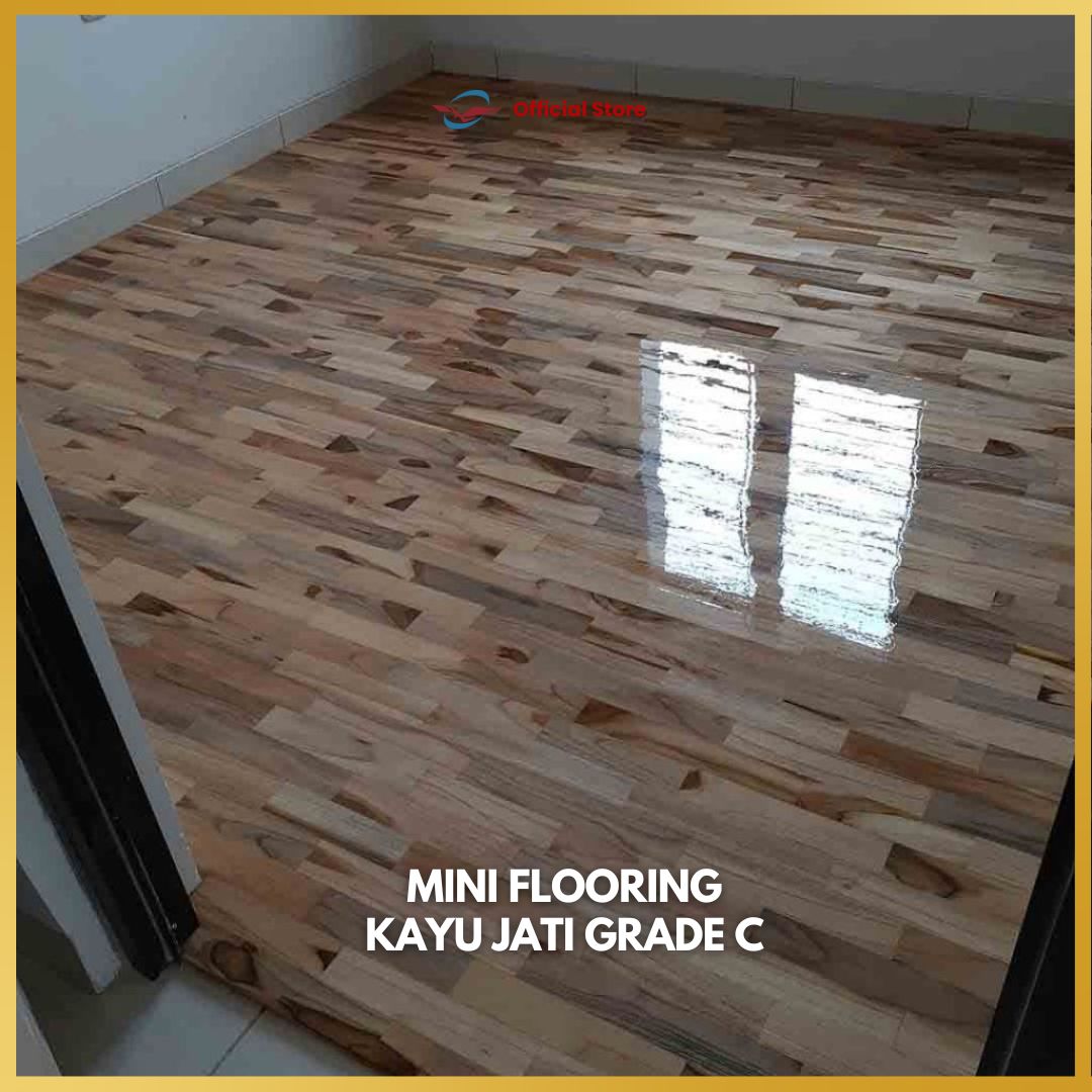 Lantai Kayu Jati Grade C Uk 1,2 cm x 7cm x 30 cm / Mini Flooring Kayu Jati Solid Grade C - Gambar 2