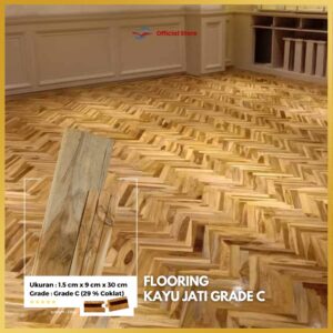 Flooring Kayu Jati Grade C Uk 1,5 cm x 9cm x 30 cm / Lantai Kayu Jati Solid Grade C